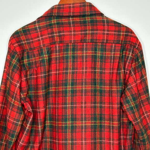 Men’s Red Flannel Shirt Plaid Gimbels Medium Wool Blend Cabincore Rustic - Picture 11 of 11